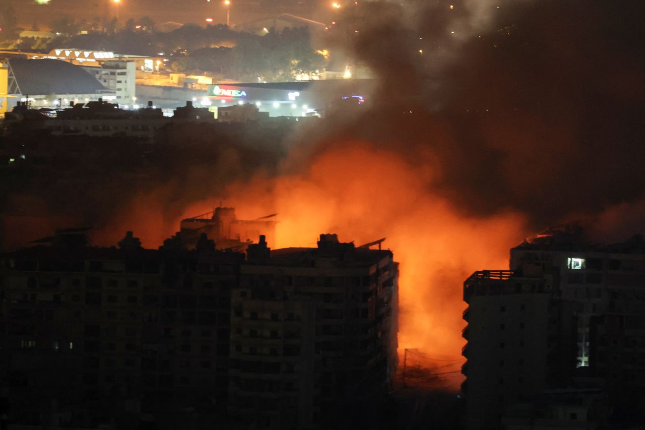 Smoke billows over Beirut's southern suburbs after an Israeli strike, as seen from Baabda, Lebanon on Tuesday, October 22.