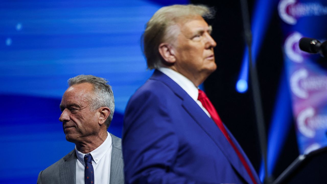 Robert F. Kennedy Jr. joins then-candidate Donald Trump on stage at a campaign event sponsored by conservative group Turning Point USA, in Duluth, Georgia, on October 23.