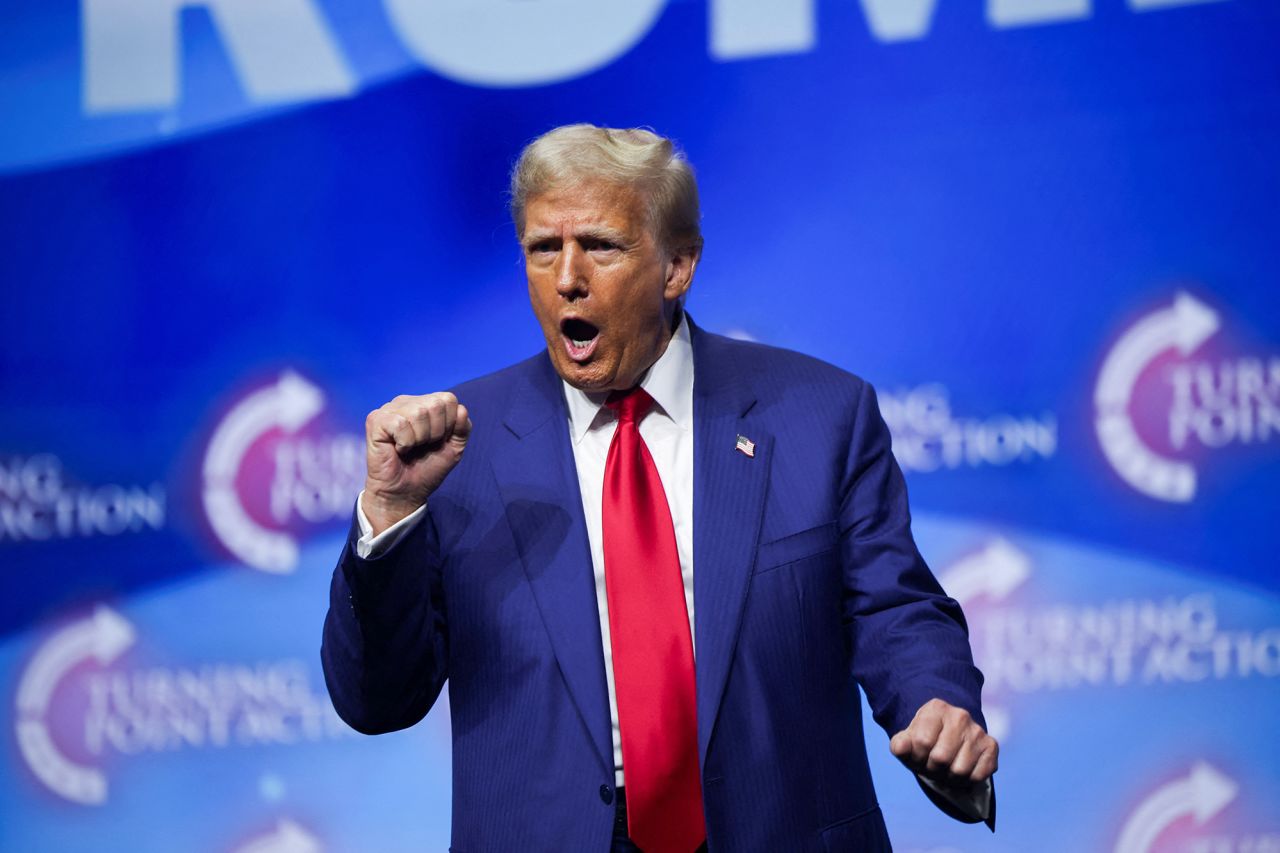 Republican presidential nominee and former U.S. President Donald Trump attends a campaign event sponsored by conservative group Turning Point USA, in Duluth, Georgia, on October 23.