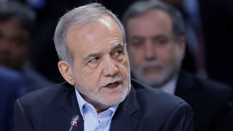 Iranian President Masoud Pezeshkian speaks during a plenary session in the outreach/BRICS Plus format at the BRICS summit in Kazan, Russia October 24, 2024.