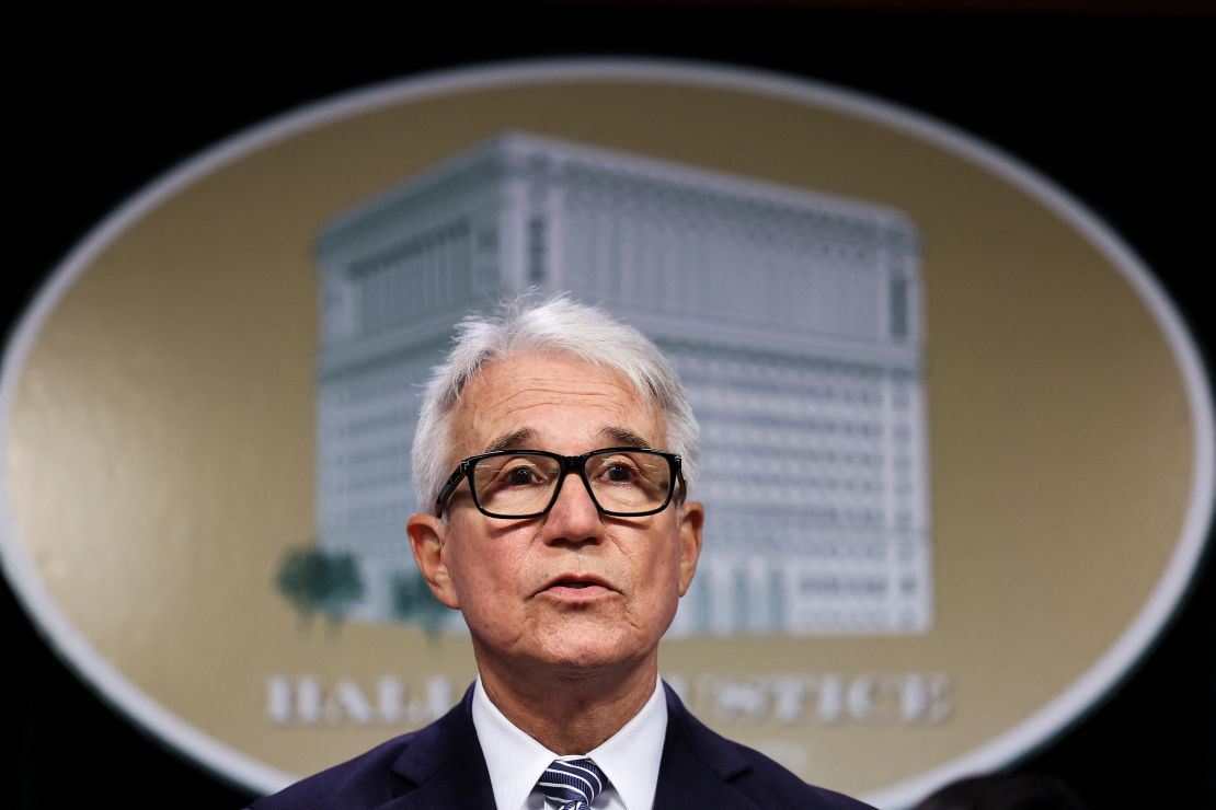 Los Angeles County District Attorney George Gascon speaks during a news conference to announce a decision in the case of brothers Erik and Lyle Menendez.