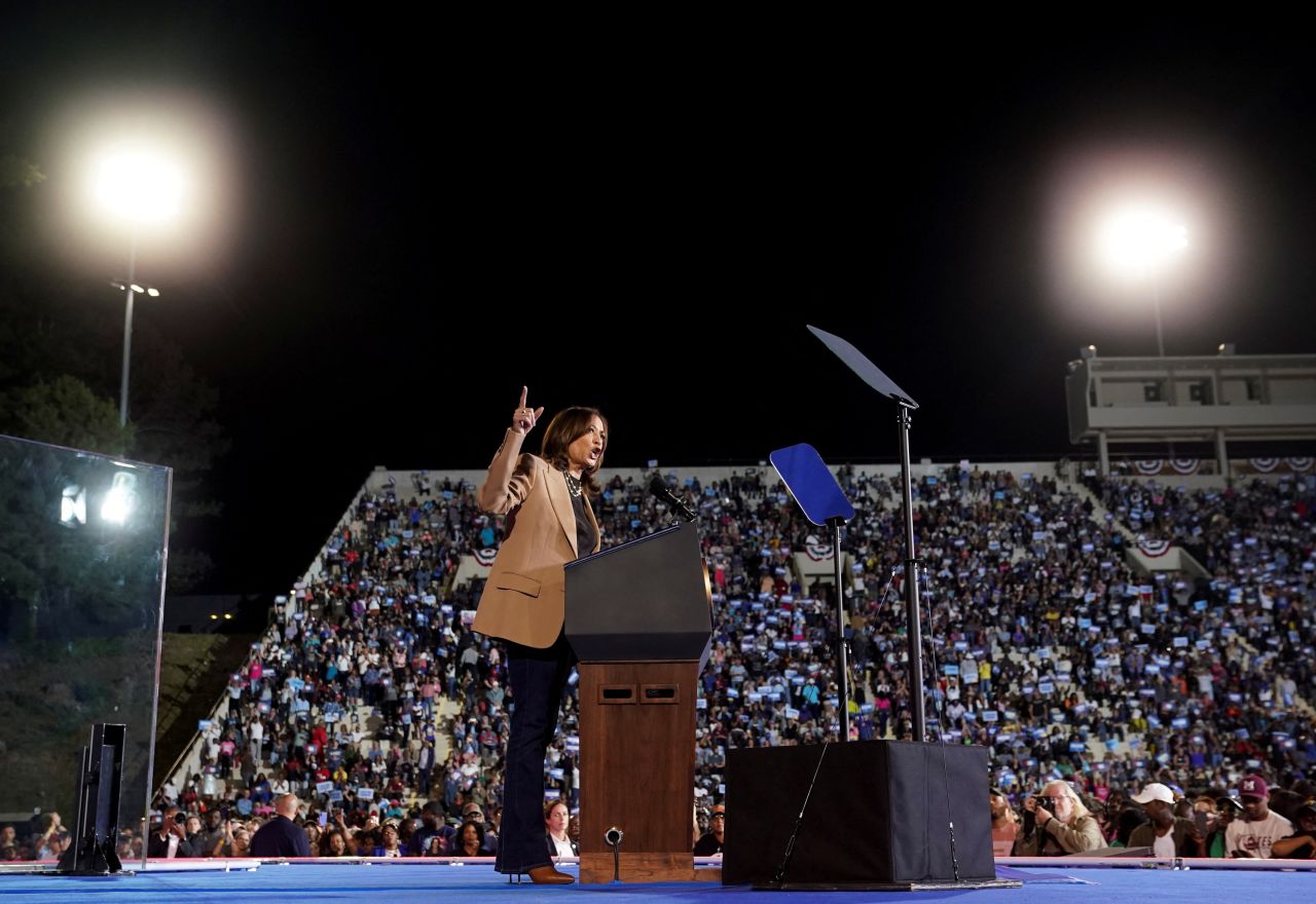 Democratic presidential nominee US Vice President Kamala Harris speaks during a rally in Georgia, on October 24.