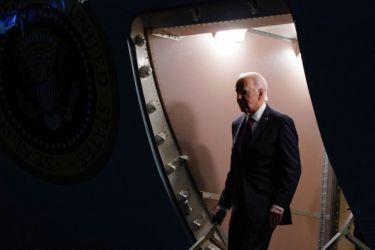 President Joe Biden steps off Air Force One at Philadelphia International Airport on October 25.