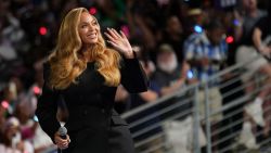 Singer Beyonce waves as she attends a campaign rally of Democratic presidential nominee Vice President Kamala Harris, in Houston, Texas, on October 25, 2024.