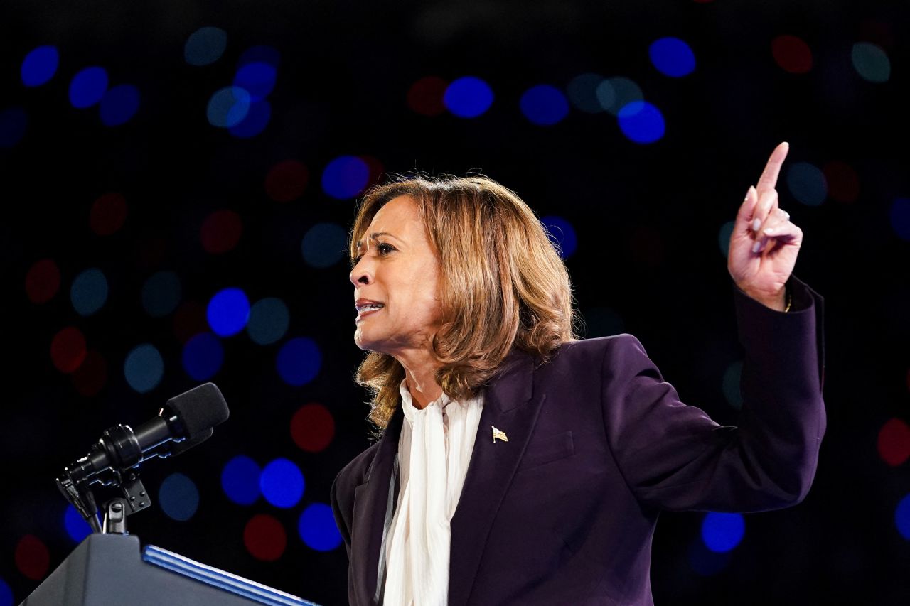 Democratic presidential nominee Vice President Kamala Harris speaks during a campaign rally in Houston, Texas, on October 25, 2024.