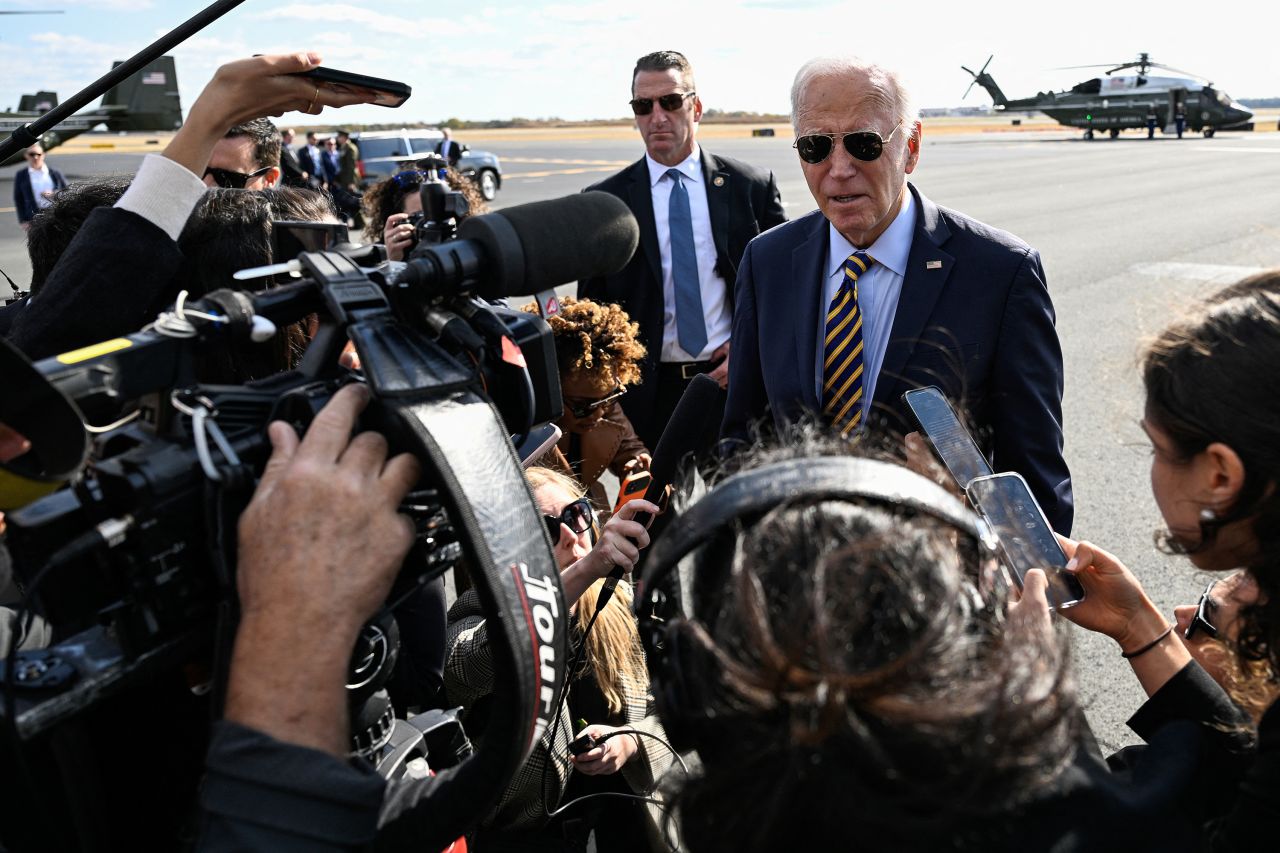 US President Joe Biden speaks to reporters in Philadelphia on October 26.