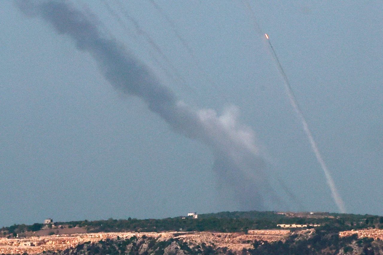 A barrage of rockets are fired from south Lebanon toward Israel on October 27.