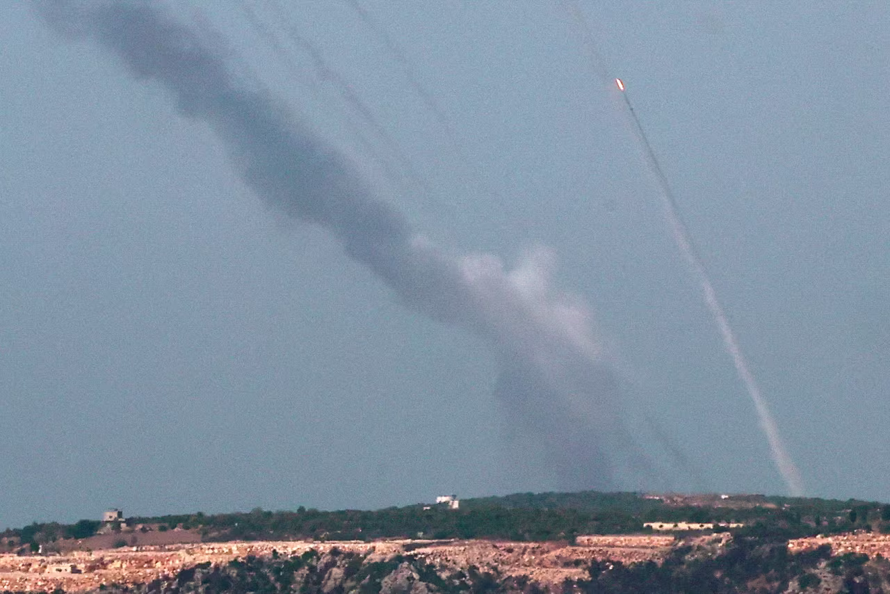 A barrage of rockets are fired from south Lebanon toward Israel on October 27.