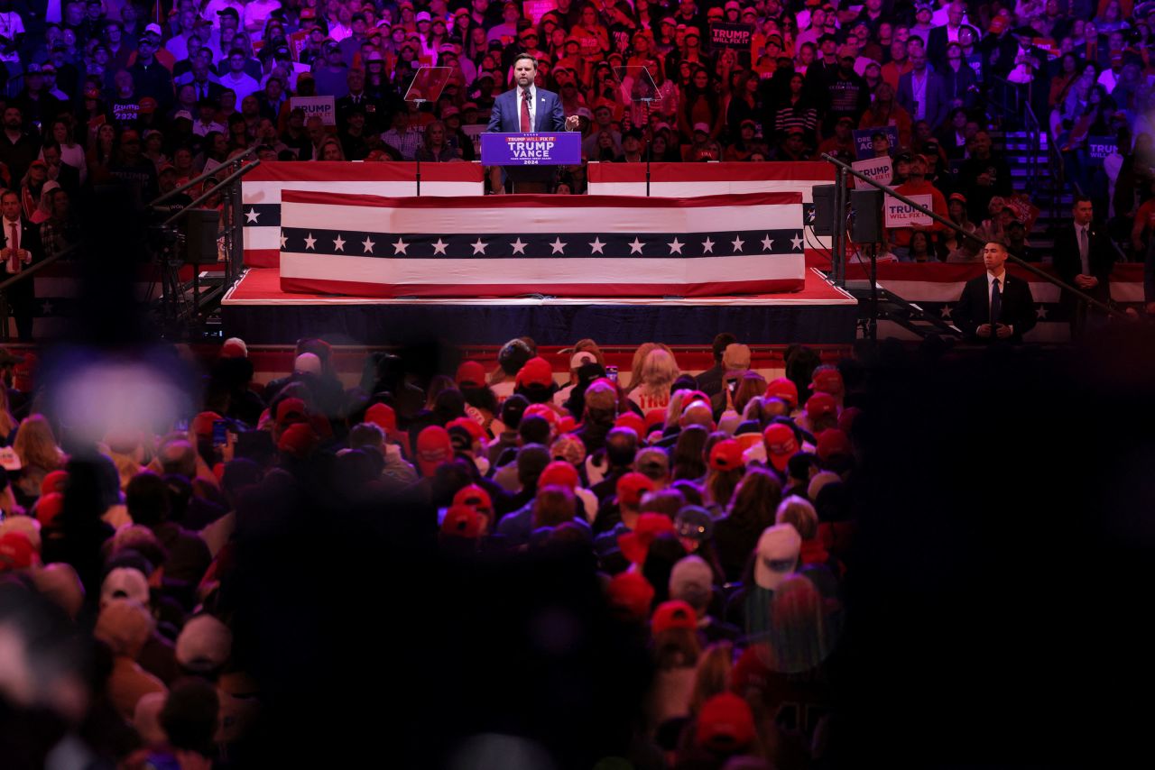 Republican vice presidential nominee JD Vance speaks during a campaign rally at Madison Square Garden in New York on Sunday.