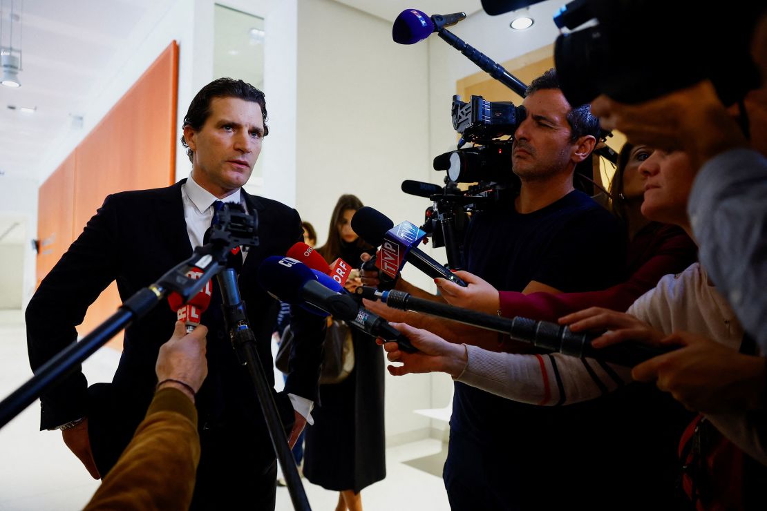 Depardieu's lawyer, Jérémie Assous, speaks to the media outside the trial on Monday.