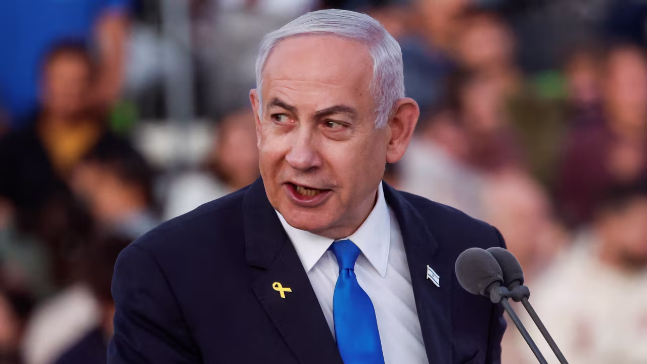 Israeli Prime Minister Benjamin Netanyahu speaks at a military ceremony near Mitzpe Ramon, Israel on October 31.