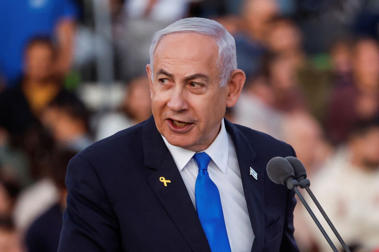 Israeli Prime Minister Benjamin Netanyahu speaks in Mitzpe Ramon, Israel, on October 31.