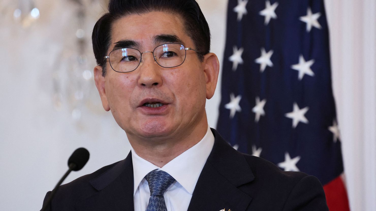 South Korean Defense Minister Kim Yong-hyun attends a joint press conference at the State Department in Washington, DC, on October 31.