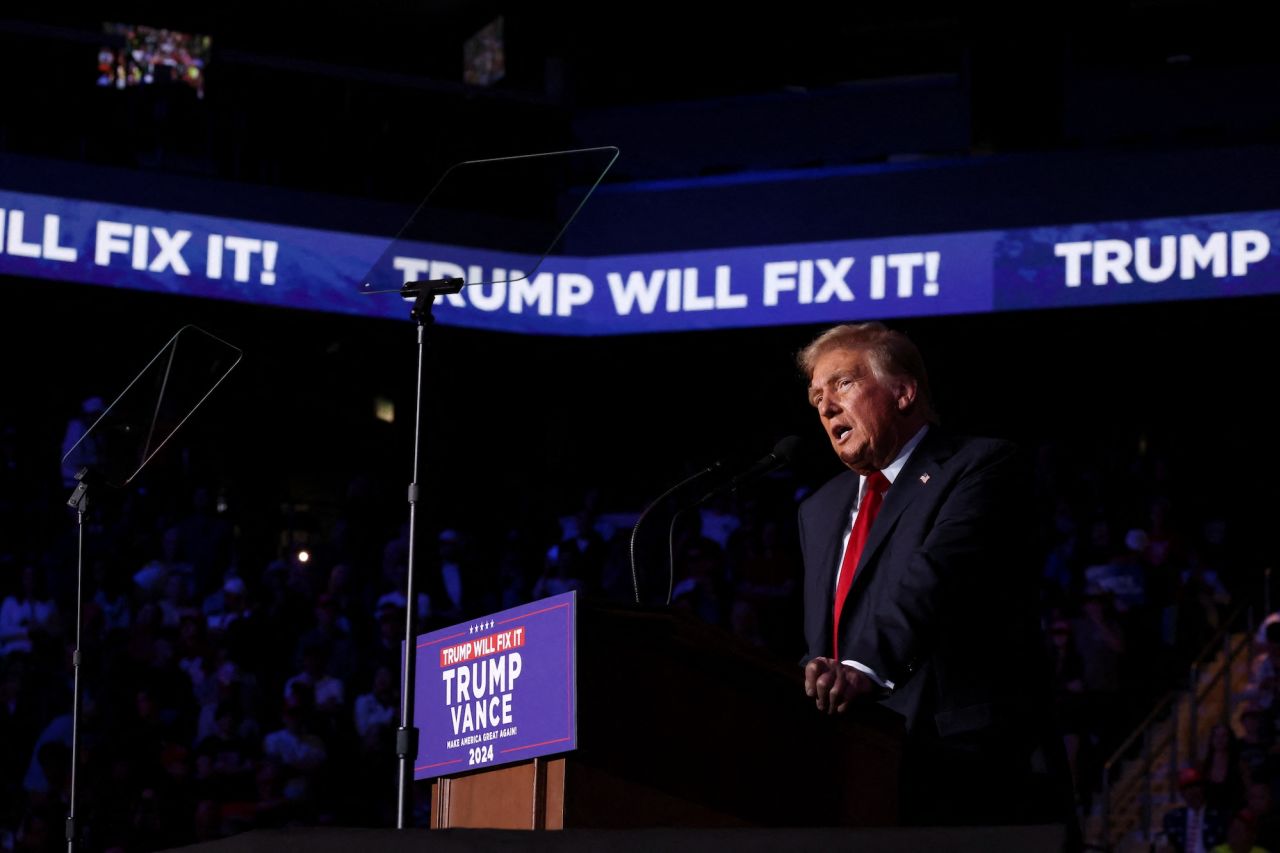 Former President Donald Trump delivers remarks at a rally in Henderson, Nevada, on Thursday.