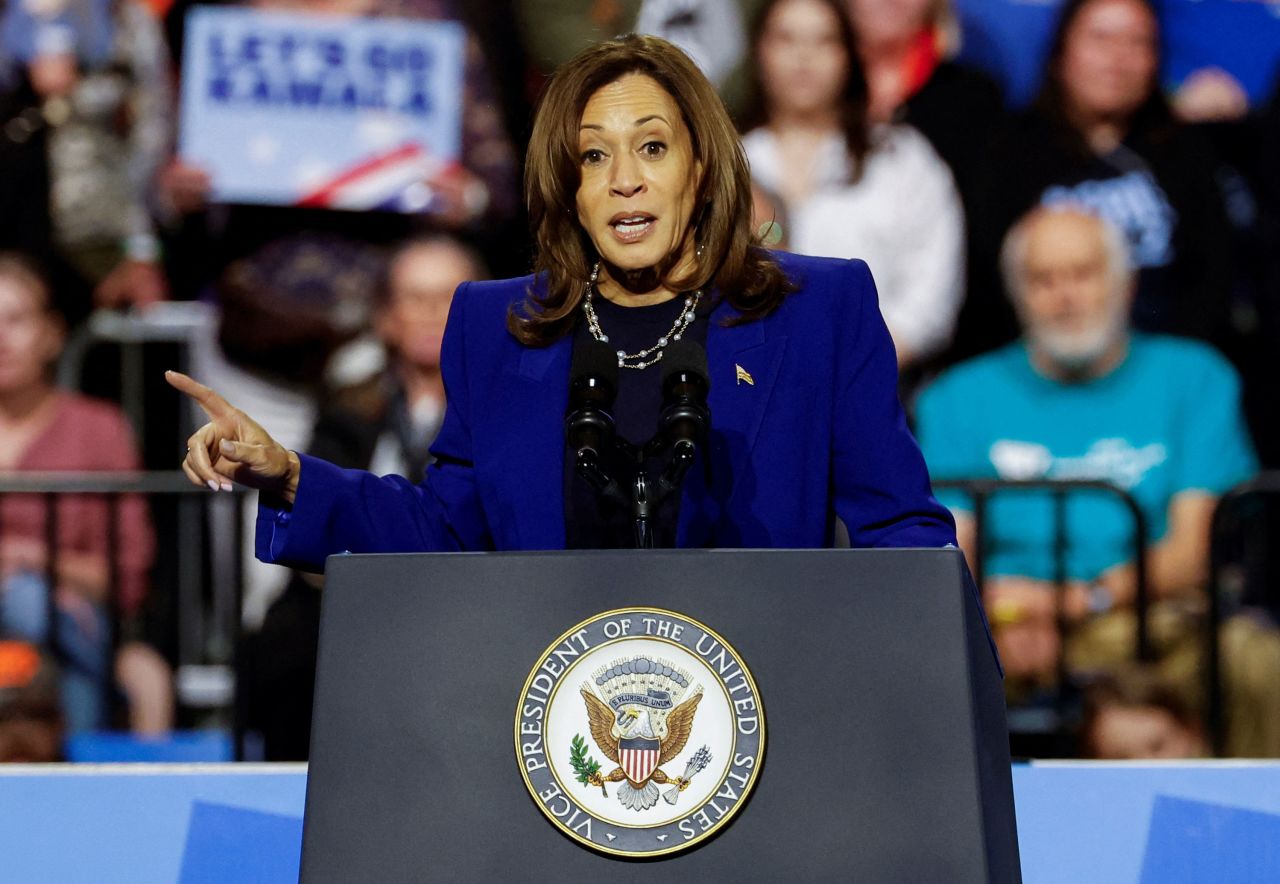 Vice President Kamala Harris speaks during a campaign rally in Reno, Nevada, on October 31.