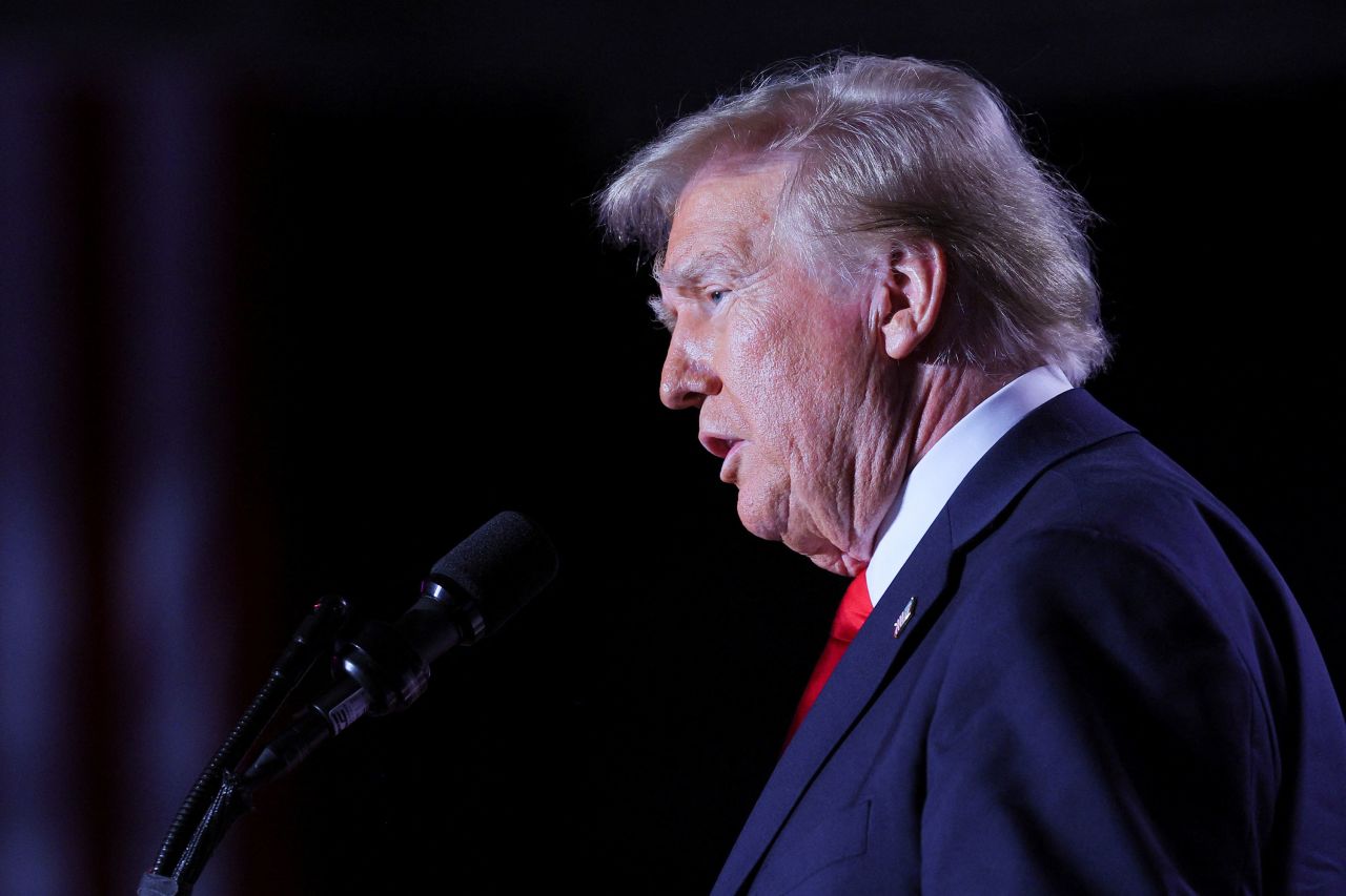 Former President Donald Trump speaks at a campaign rally in Warren, Michigan, on Friday.