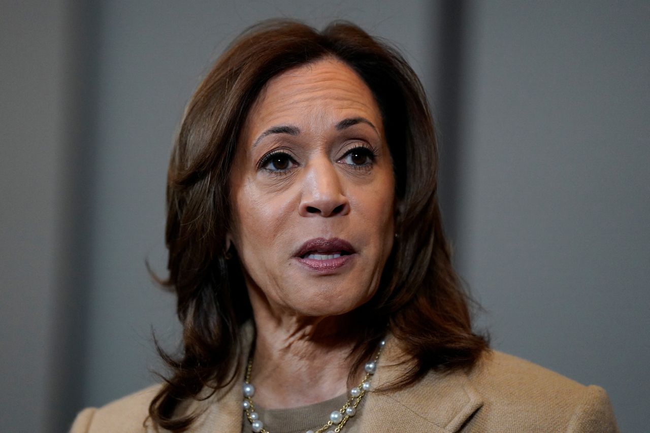 Vice President Kamala Harris speaks to the press in Milwaukee on November 2.