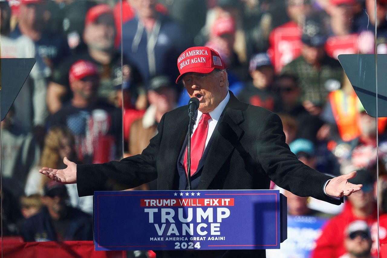 Former President Donald Trump speaks during a campaign rally in Lititz, Pennsylvania on Saturday.