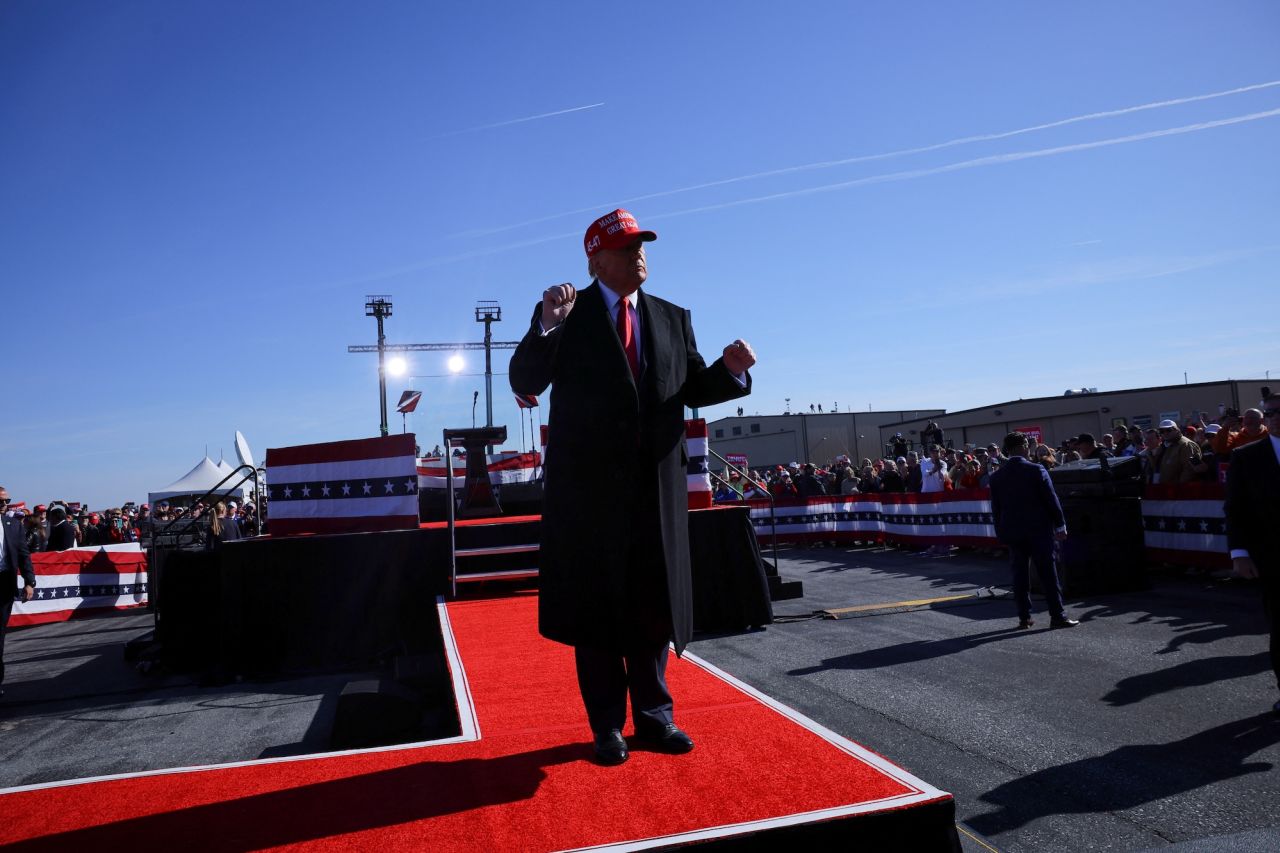 Former President Donald Trump holds a rally in Lititz, Pennsylvania, on Sunday.