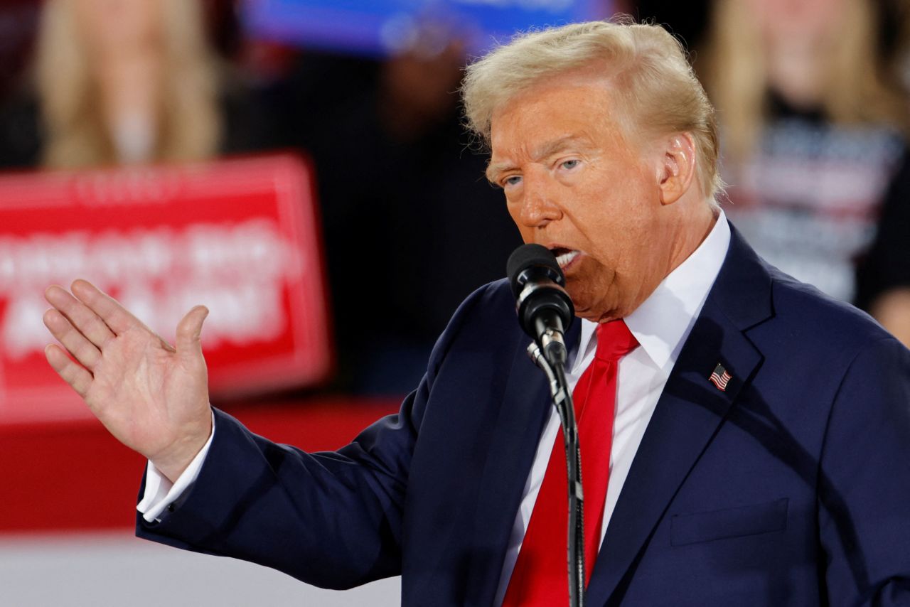 Republican presidential nominee and former President Donald Trump speaks during a campaign event in Raleigh, North Carolina, on November 4.