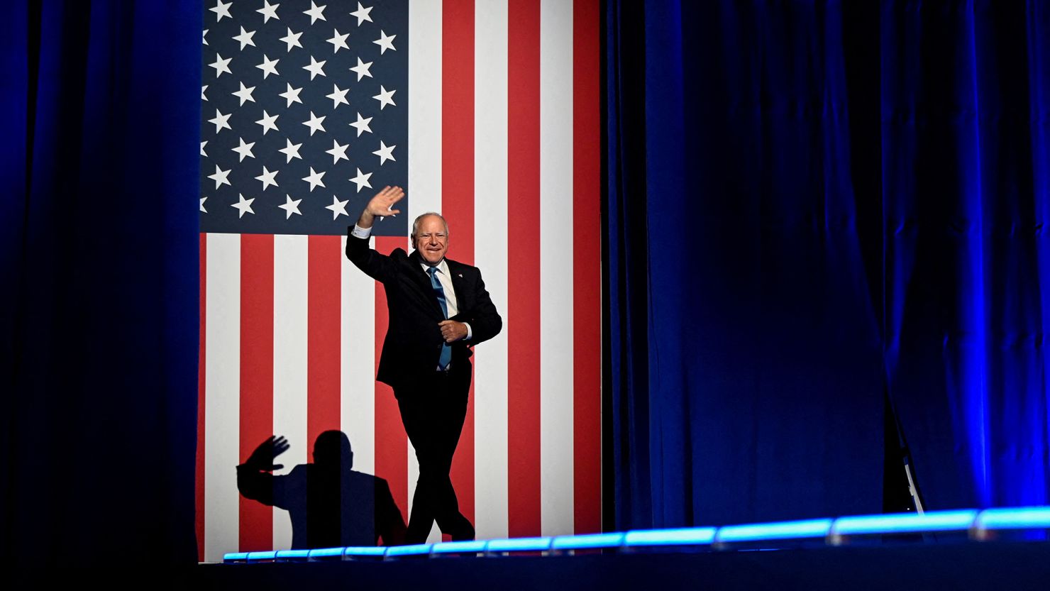 Tim Walz campaigns the day before election day, in West Ellis, Wisconsin, on November 4, 2024.