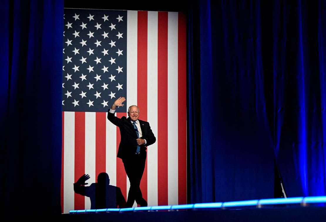 Walz campaigns the day before election day, in West Ellis, Wisconsin, on November 4.