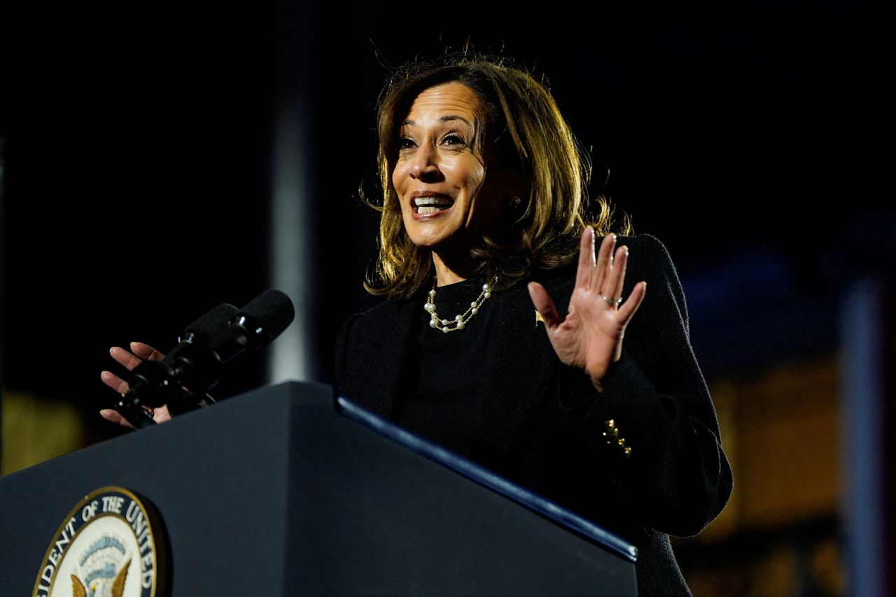 Vice President Kamala Harris speaks during a campaign rally in Pittsburgh, Pennsylvania, on Monday, November 4.