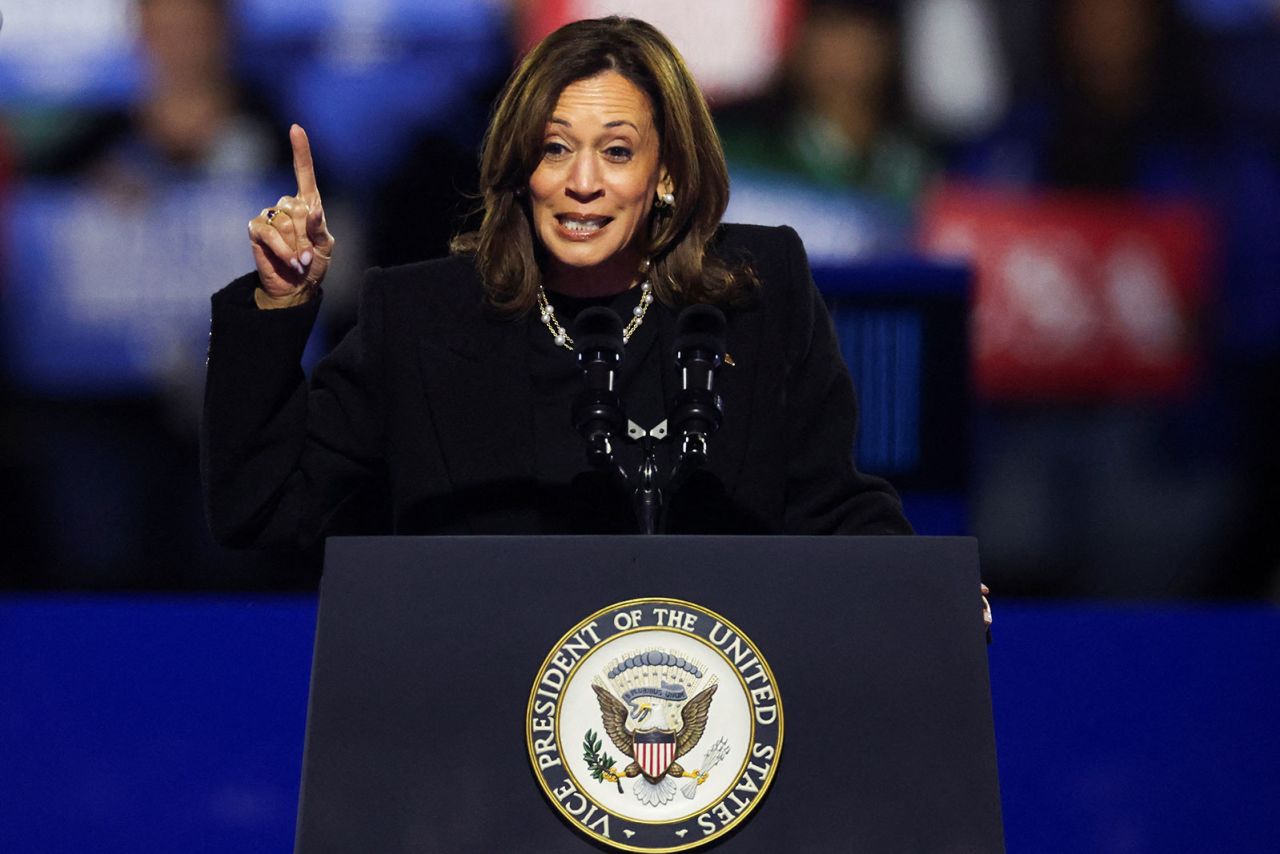 Vice President Kamala Harris speaks during a campaign rally in Philadelphia, Pennsylvania, on Monday, November 4.