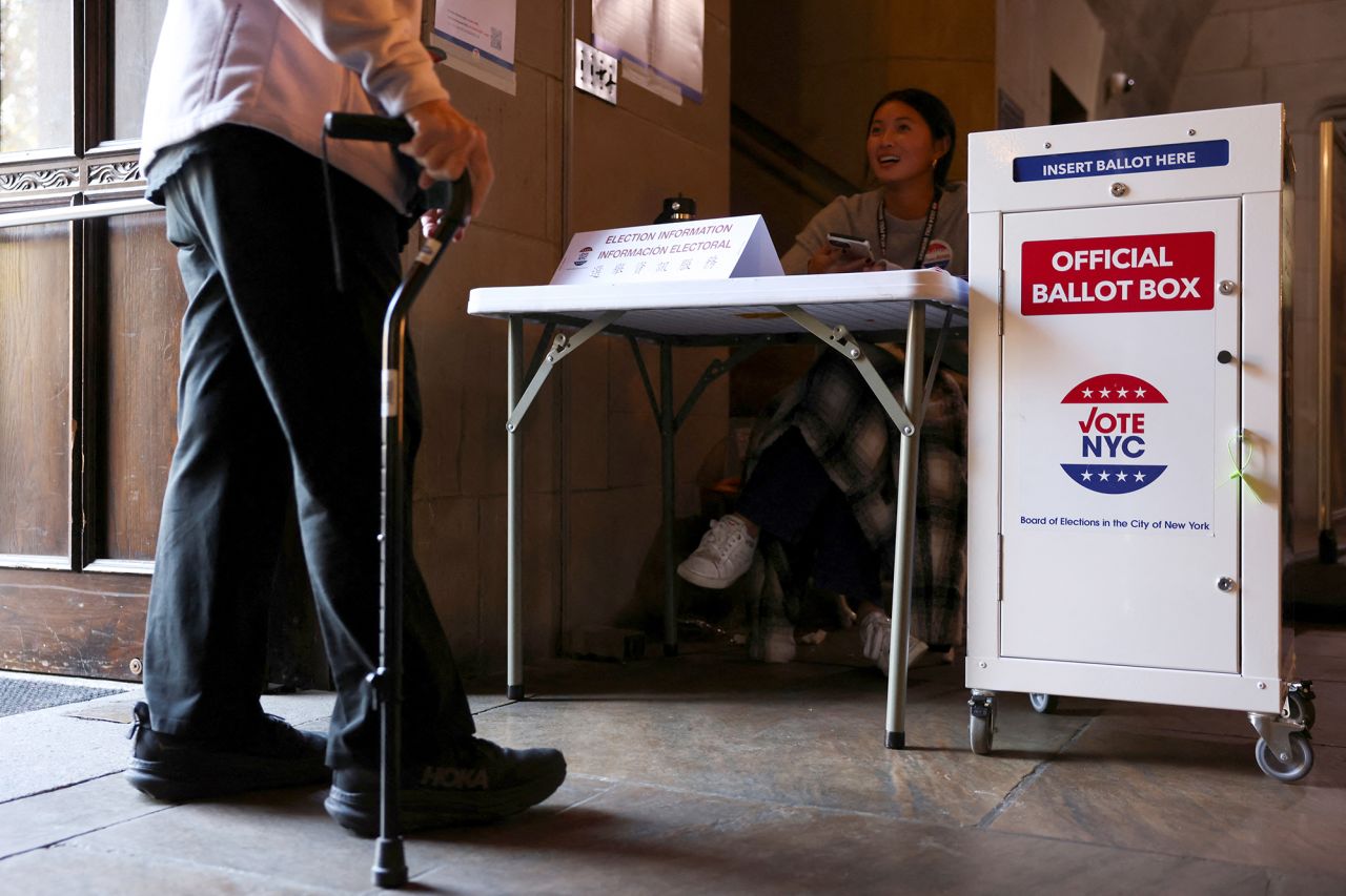 A voter enters the Church of Heavenly Rest in the Upper East Side of Manhattan, New York, on November 5.