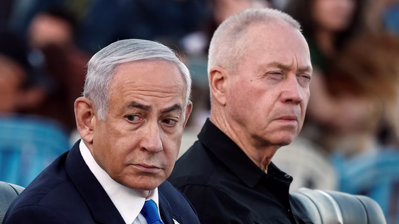 Israeli Prime Minister Benjamin Netanyahu and Israeli Defense Minister Yoav Gallant attend a military ceremony in Israel on October 31.