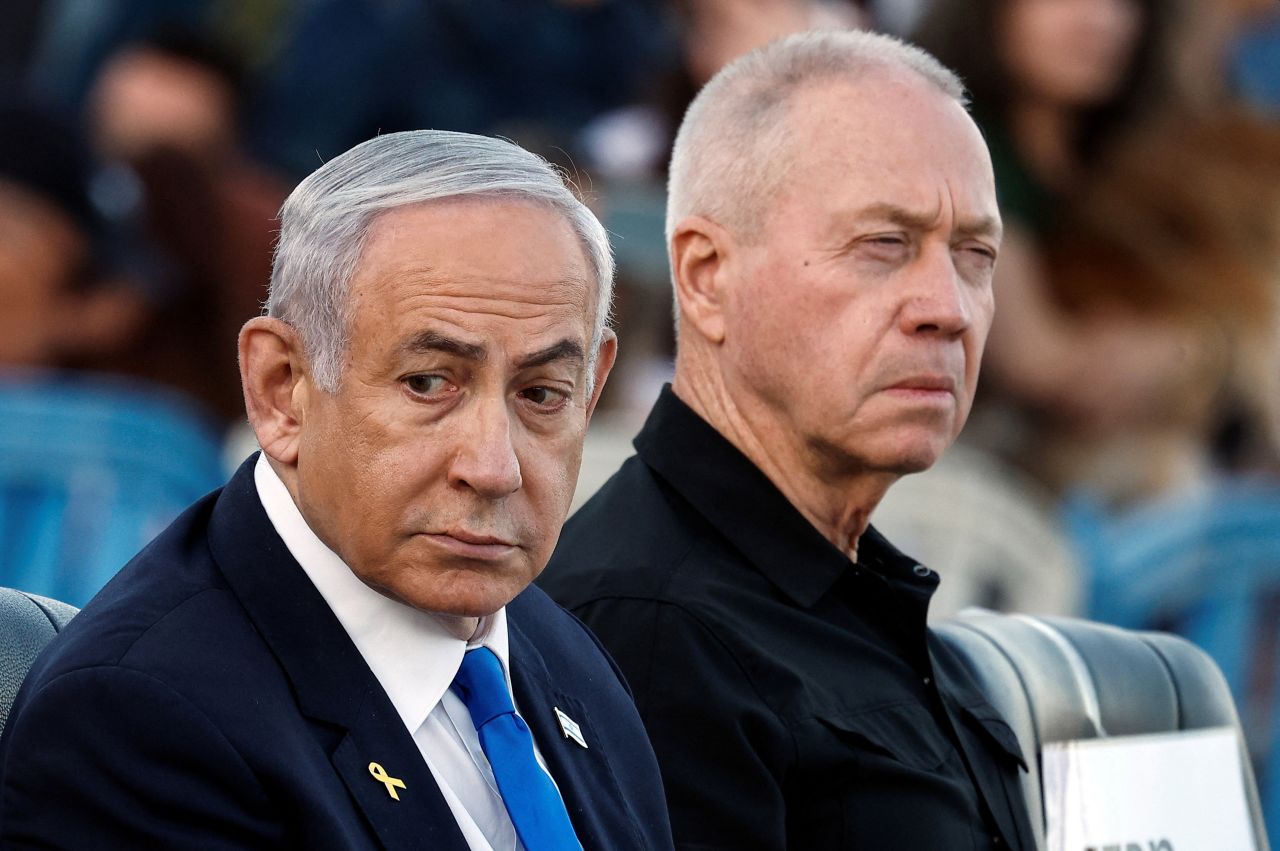 Israeli Prime Minister Benjamin Netanyahu and Israeli Defense Minister Yoav Gallant attend a military ceremony in Israel on October 31.