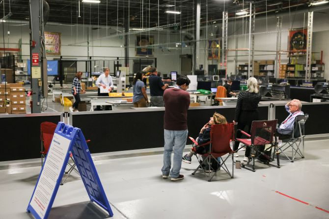 Observers watch as ballots are scanned in Philadelphia on Tuesday.