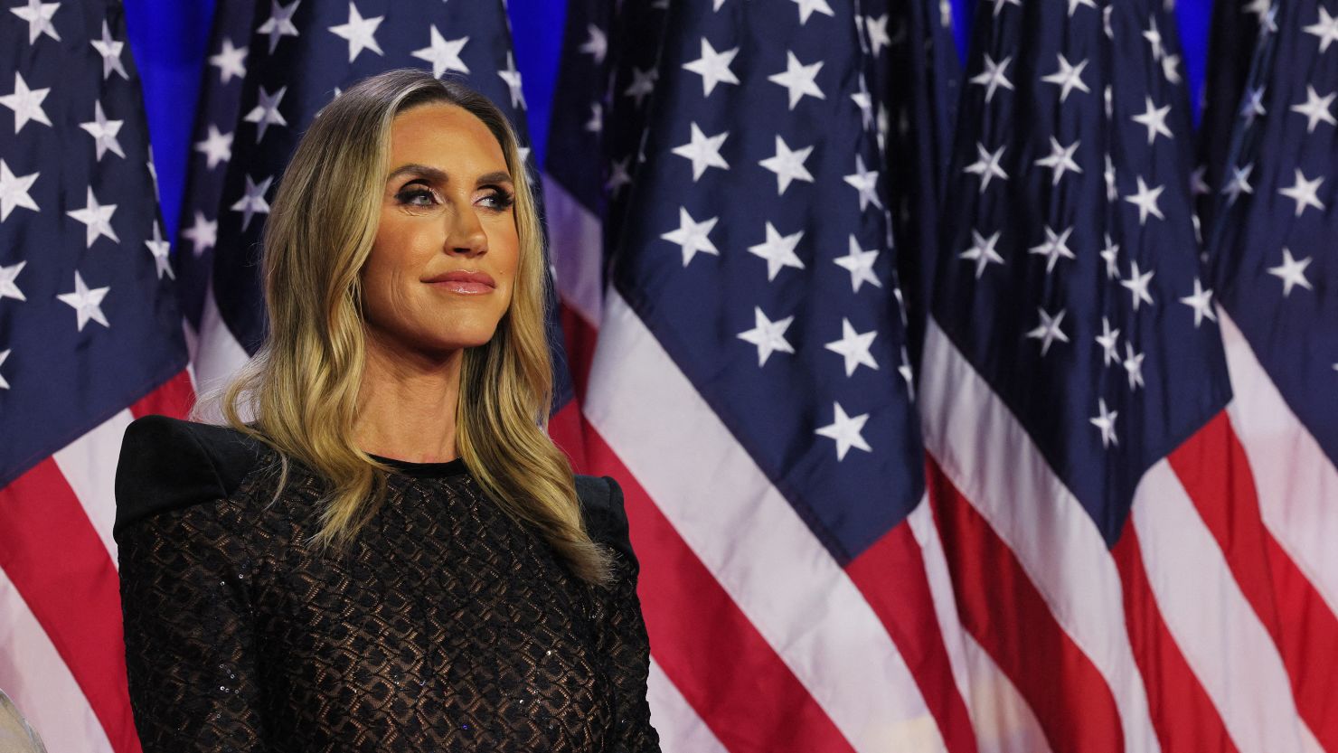 Lara Trump looks on during Republican presidential nominee and former U.S. President Donald Trump's rally, at the Palm Beach County Convention Center in West Palm Beach, Florida, U.S., November 6, 2024. REUTERS/Brian Snyder