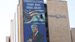 Republican presidential nominee and former U.S. President Donald Trump appears on a congratulatory digital billboard for the 2024 U.S Presidential Election in Jerusalem, November 6, 2024. REUTERS/Ronen Zvulun     TPX IMAGES OF THE DAY     