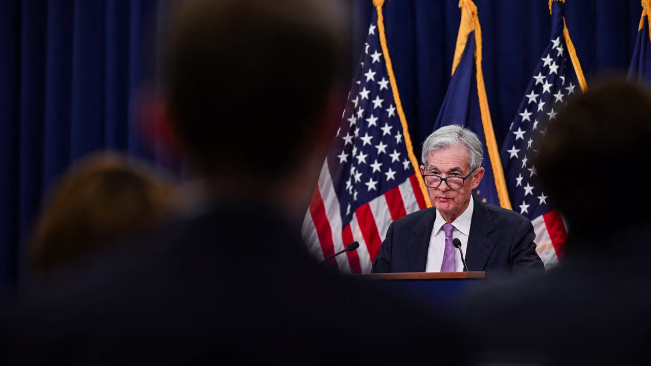 U.S. Federal Reserve Chair Jerome Powell attends a press conference following a two-day meeting of the Federal Open Market Committee on interest rate policy in Washington on November 7.