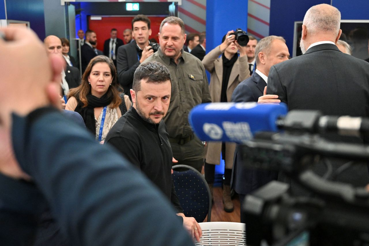 Ukraine's President Volodymyr Zelensky attends a plenary session during the European Political Community Summit in Budapest, Hungary, on Thursday.