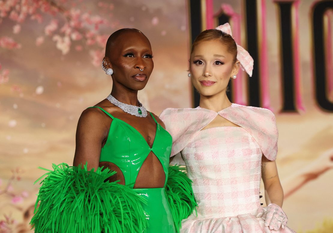 Ariana Grande and Cynthia Erivo attend a premiere for the film 