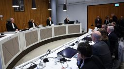 General view of the courtroom as a Dutch court rules in Shell's appeal over a 2021 court order to drastically deepen planned greenhouse gas emission cuts, in The Hague, Netherlands on November 12, 2024.