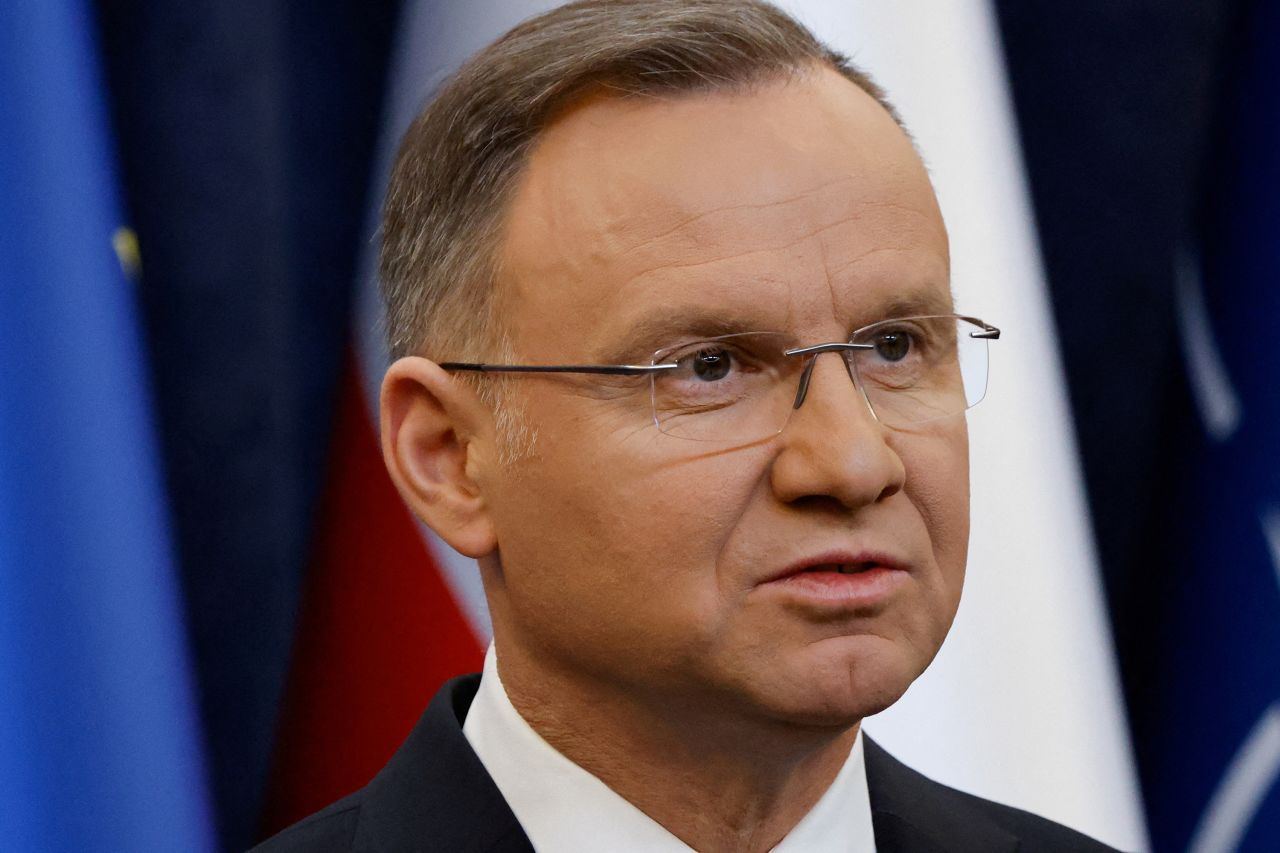 FILE PHOTO: Polish President Andrzej Duda gives a statement to media after police entered Poland's presidential palace on January 9, to detain former Interior Minister Mariusz Kaminski and his deputy Maciej Wasik, in Warsaw, Poland, January 10, 2024. REUTERS/Kuba Stezycki/File Photo