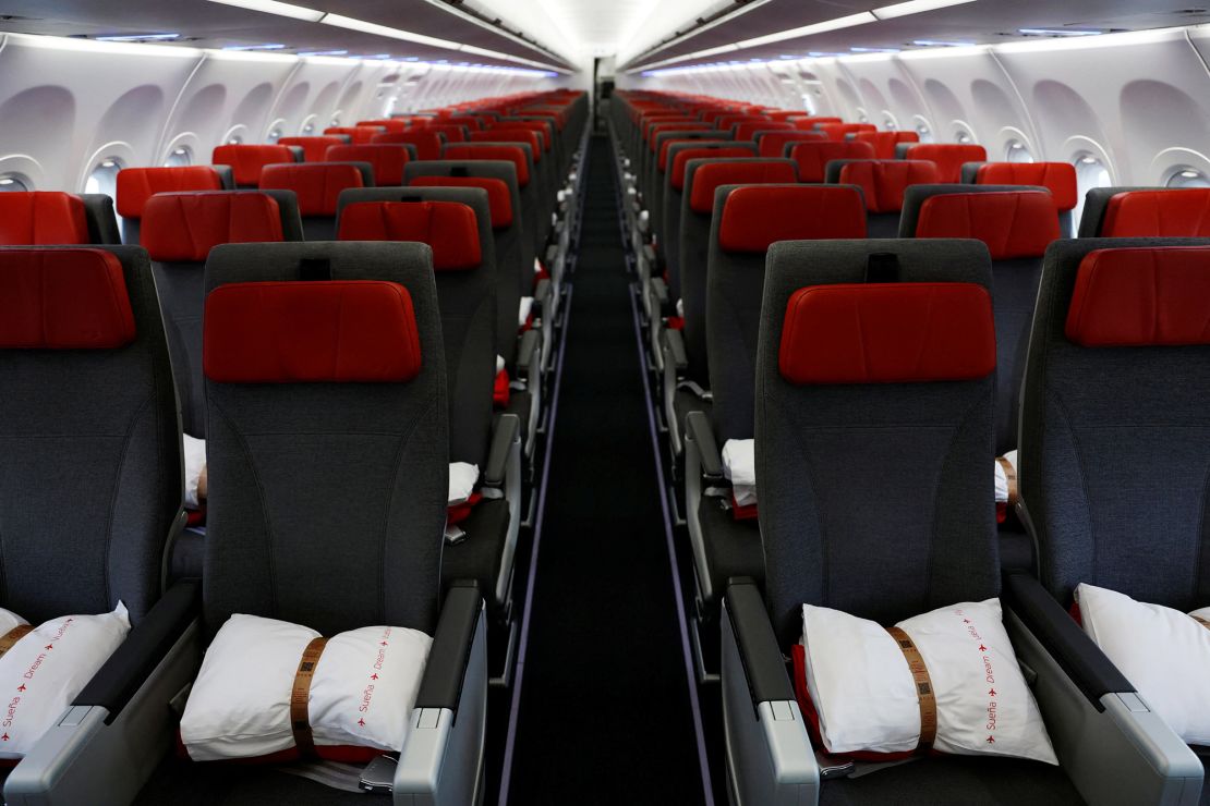 Inside the cabin of Iberia's Airbus A321XLR.