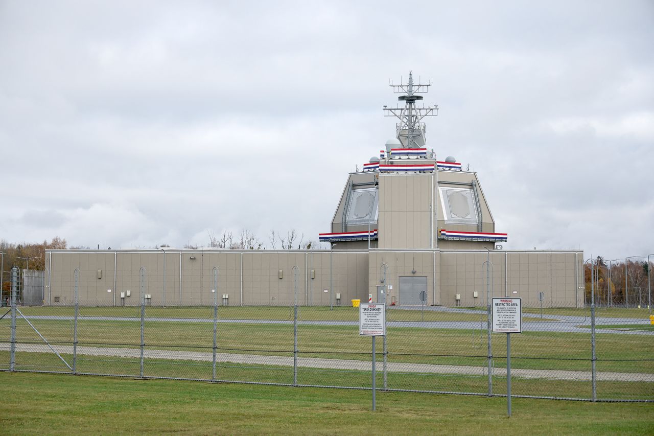 The deck house of the American ballistic missile defence base to be integrated into the "Aegis Ashore" missile defense system, on the day of its inauguration, November 13, in Redzikowo, Poland.