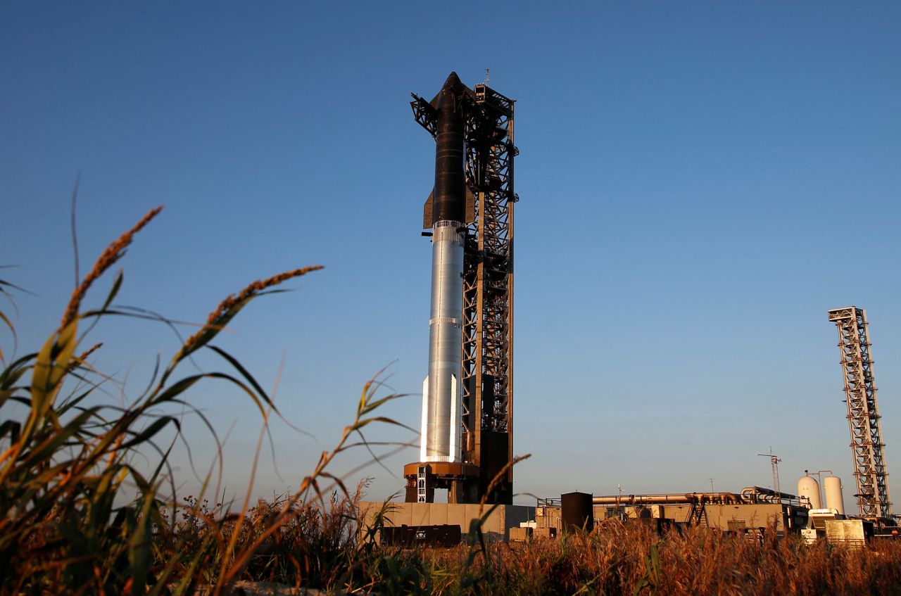 SpaceX's Starship spacecraft sits atop its powerful Super Heavy rocket at the company's Boca Chica launch pad, near Brownsville, Texas, on November 16.