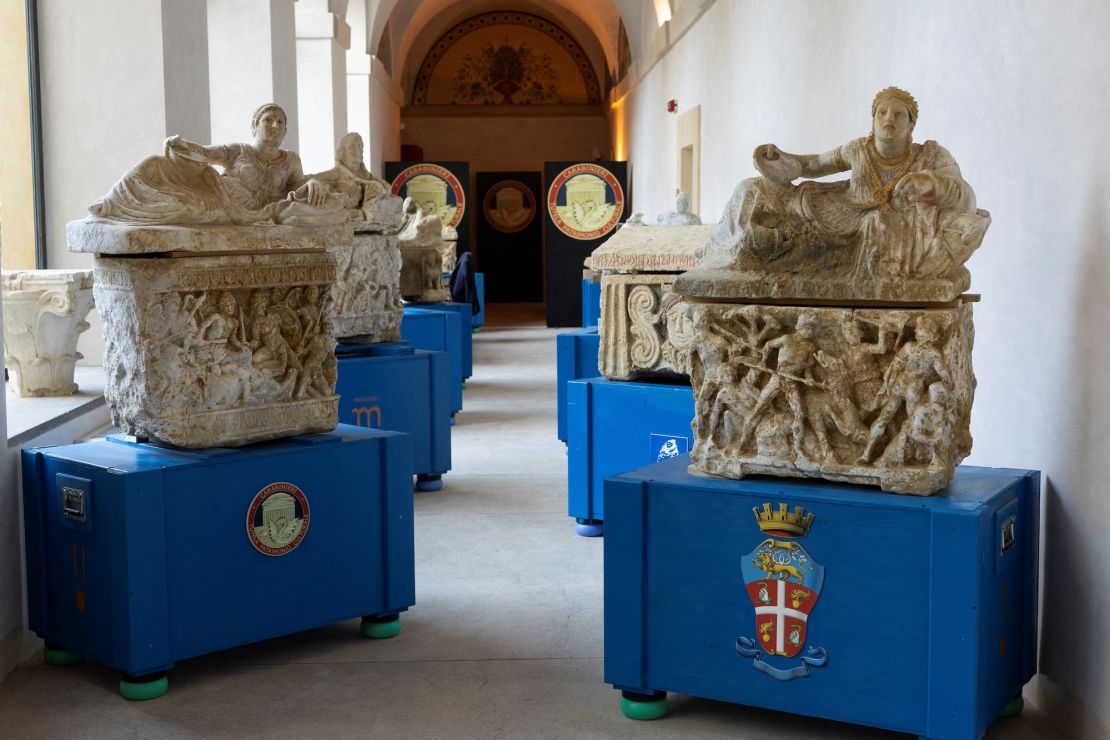 The ornate artifacts were seized by Italian police after 'clumsy' tomb raiders tried to find buyers online.