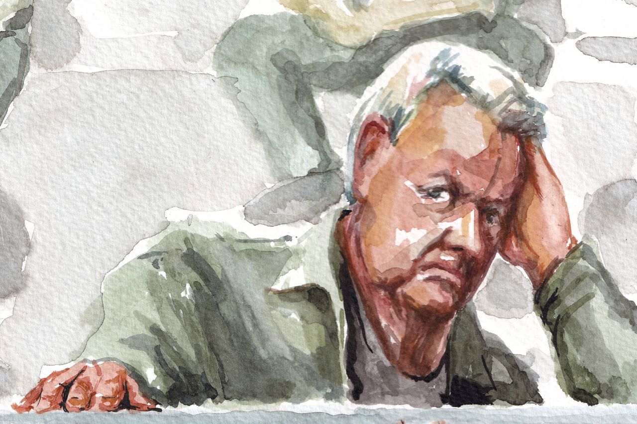 This courtroom sketch shows Dominique Pelicot at the courthouse in Avignon, France, on September 11.