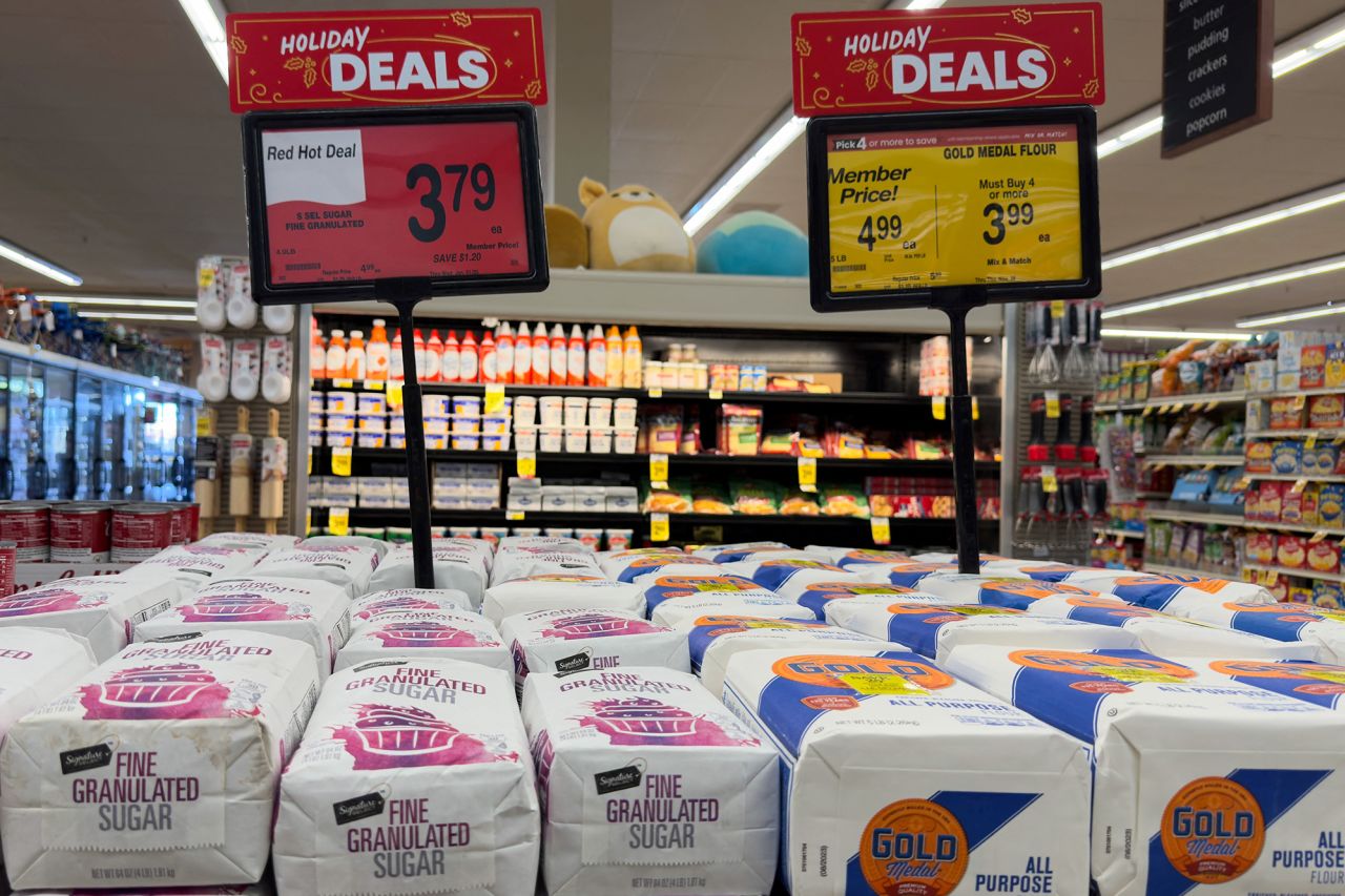 Sugar and flower for the upcoming Thanksgiving Holiday are shown for sale in a grocery store in Encinitas, California, on November, 25.