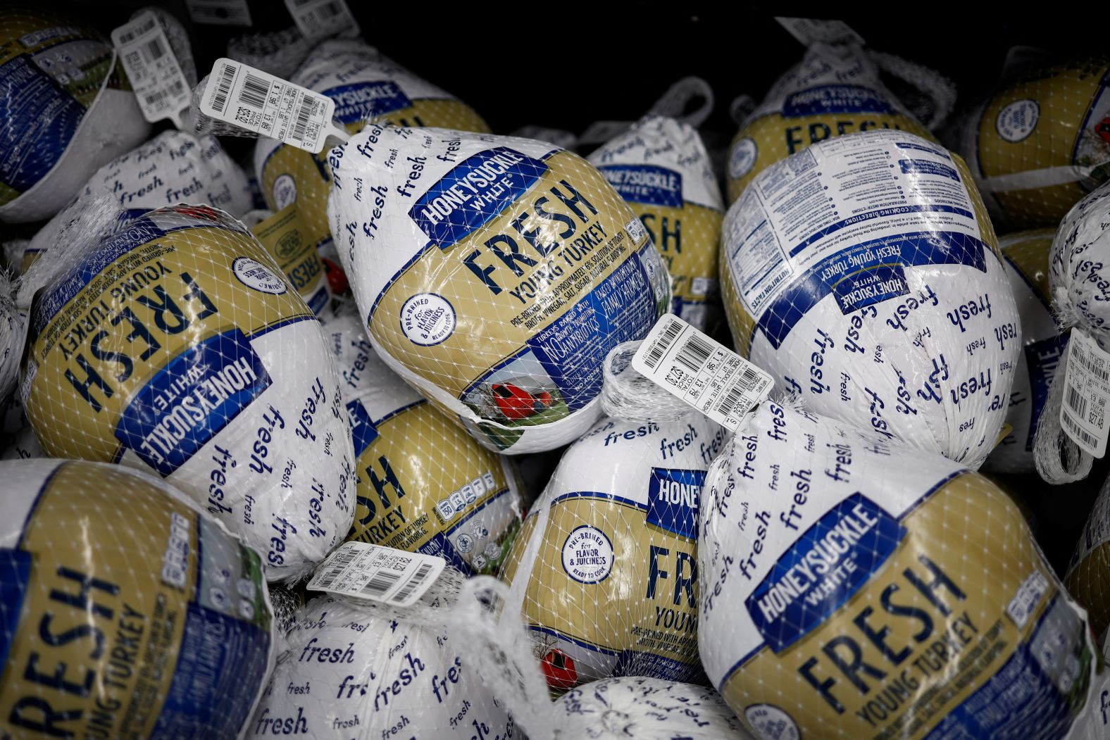 Turkeys are displayed for sale at a Walmart store in Vienna, Virginia, on Tuesday.