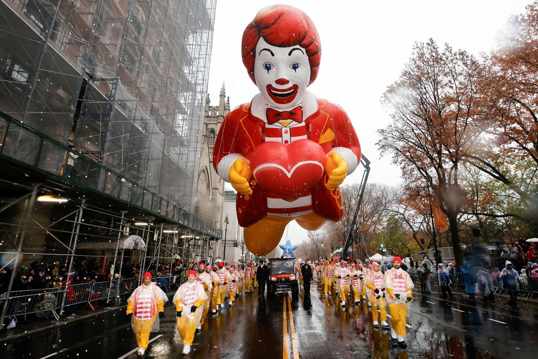 A Ronald McDonald balloon flies during the Macy's Thanksgiving Day Parade Thursday in New York.