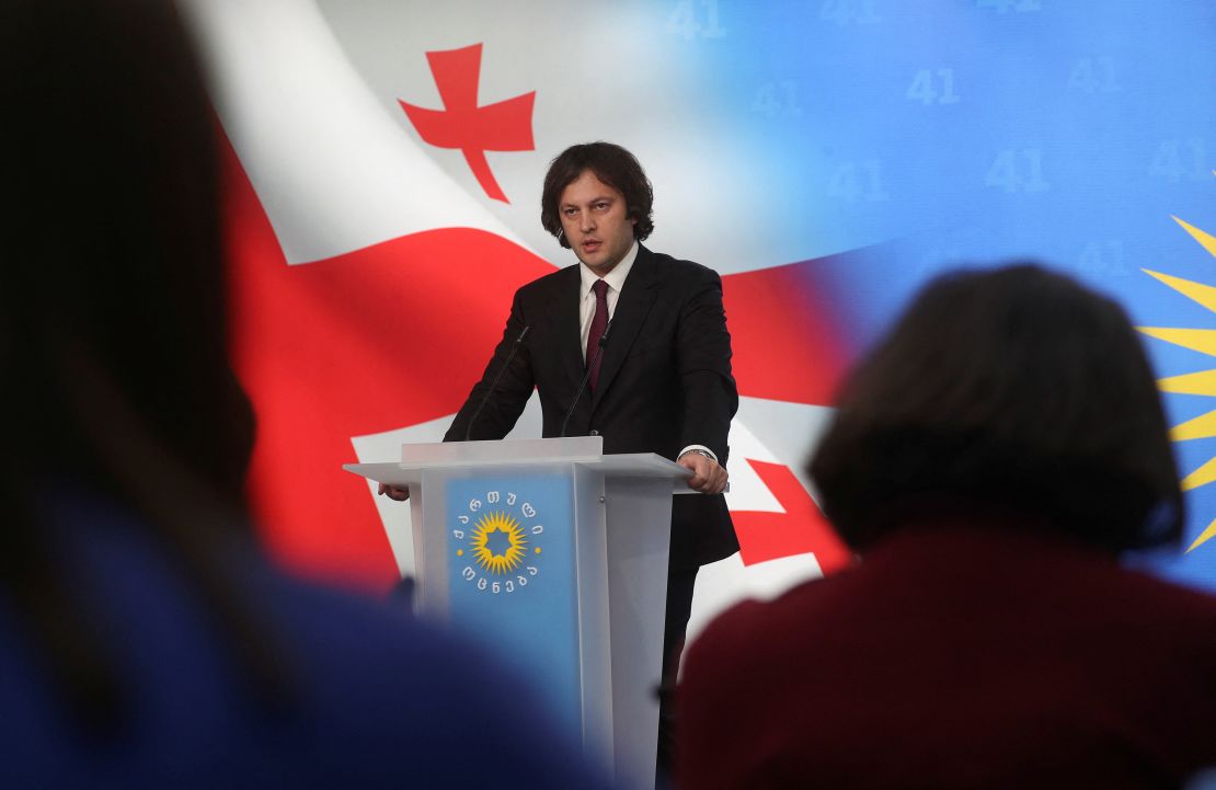 Georgia's Prime Minister Irakli Kobakhidze speaks during a press conference in Tbilisi on November 28, 2024.