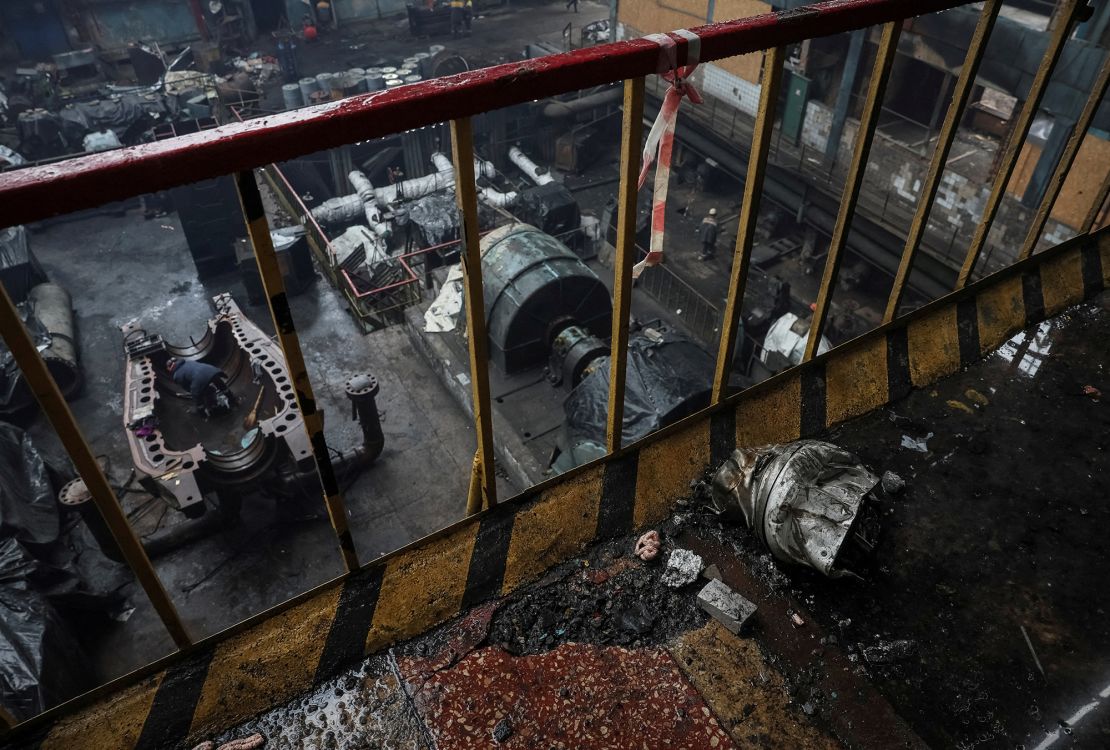 A view shows a part of Russian missile at a thermal power plant damaged by Russian missile strike in an undisclosed location of Ukraine, in an undisclosed location of Ukraine November 28, 2024. REUTERS/Gleb Garanich