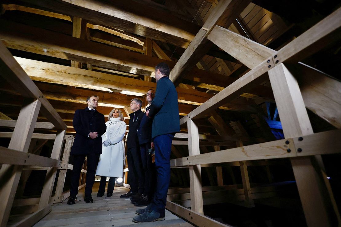 A “forest” of wooden latticework below the lead roof of Notre Dame fueled the fire within the building in 2019. The oak frameworks and lead roofing of the nave, choir and transept of Notre Dame were reconstructed to look exactly like the originals, according to Rebuild Notre Dame.